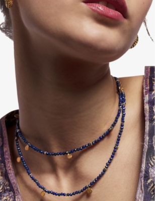 LA MAISON COUTURE: Amadeus Eva 14ct yellow gold-vermeil sterling-silver and vintage lapis lazuli necklace