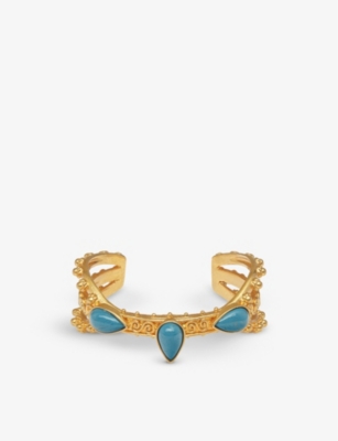 La Maison Couture Womens Blue Sonia Petroff Moon 24ct Yellow Gold-plated Brass And Enamelled Cabocho