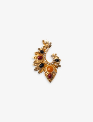 La Maison Couture Womens Black Sonia Petroff Rose 24ct Yellow Gold-plated Brass, Swarovski Diamond And Gemstone Brooch