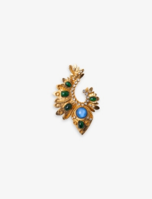 LA MAISON COUTURE: Sonia Petroff Rose 24ct yellow gold-plated brass, Swarovski diamond and gemstone brooch