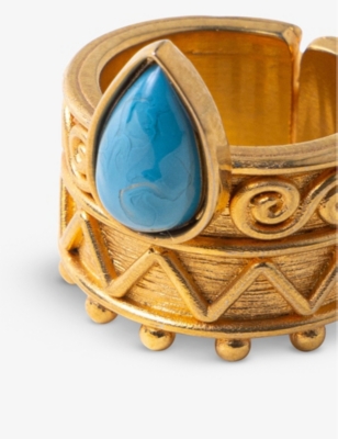 Shop La Maison Couture Sonia Petroff 24ct Yellow Gold-plated Brass And Enamelled Cabochon Ring In Blue