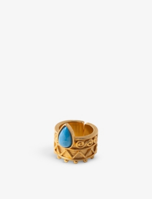 LA MAISON COUTURE: Sonia Petroff 24ct yellow gold-plated brass and enamelled cabochon ring