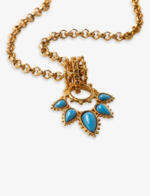 Shop La Maison Couture Sonia Petroff 24ct Yellow Gold-plated Brass And Enamelled Cabochon Necklace In Blue