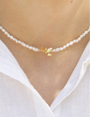 Shop La Maison Couture With Love Darling 14ct Yellow Gold-plated Remelted Brass, Pearl And Glass Necklace