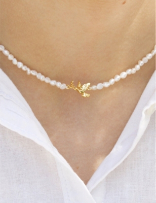 La Maison Couture Womens With Love Darling 14ct Yellow Gold-plated Remelted Brass, Pearl And Glass Necklac In Gold