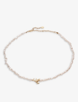 LA MAISON COUTURE: With Love Darling 14ct yellow gold-plated remelted brass, pearl and glass necklace