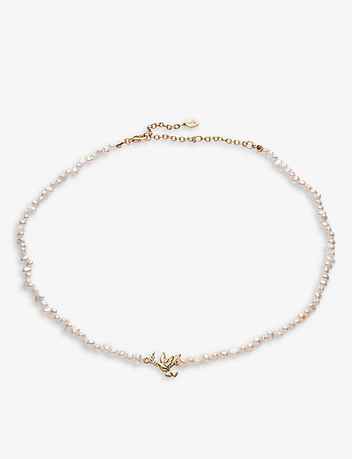 LA MAISON COUTURE: With Love Darling 14ct yellow gold-plated remelted brass, pearl and glass necklace