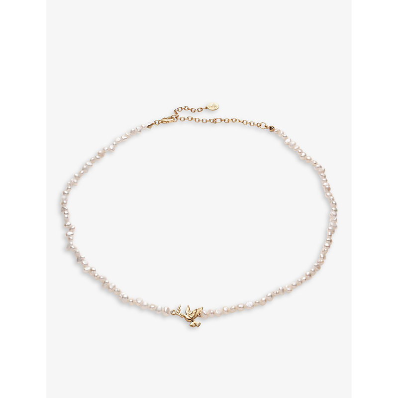 La Maison Couture With Love Darling 14ct Yellow Gold-plated Remelted Brass, Pearl And Glass Necklace