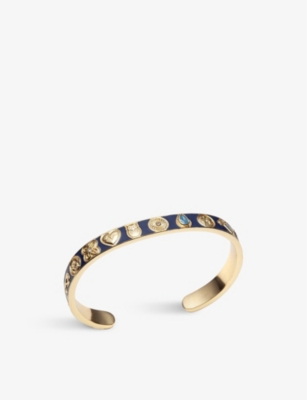 La Maison Couture Women's Blue With Love Darling Global Goal Remelted-brass, Zircon And Enamel Cuff