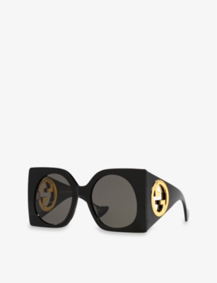 Gucci Womens Gg1257s Rectangle-frame Tortoiseshell Acetate Sunglasses In Black