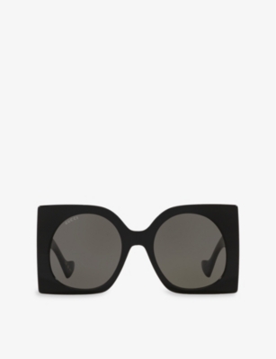 Gucci Womens Gg1257s Rectangle-frame Tortoiseshell Acetate Sunglasses In Black