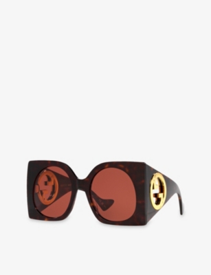 Shop Gucci Women's Brown Gg1254s Cut-out Interlocking-g Tortoiseshell-acetate Sunglasses