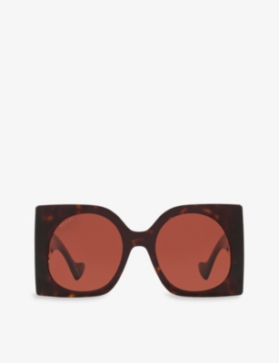 Shop Gucci Women's Brown Gg1254s Cut-out Interlocking-g Tortoiseshell-acetate Sunglasses