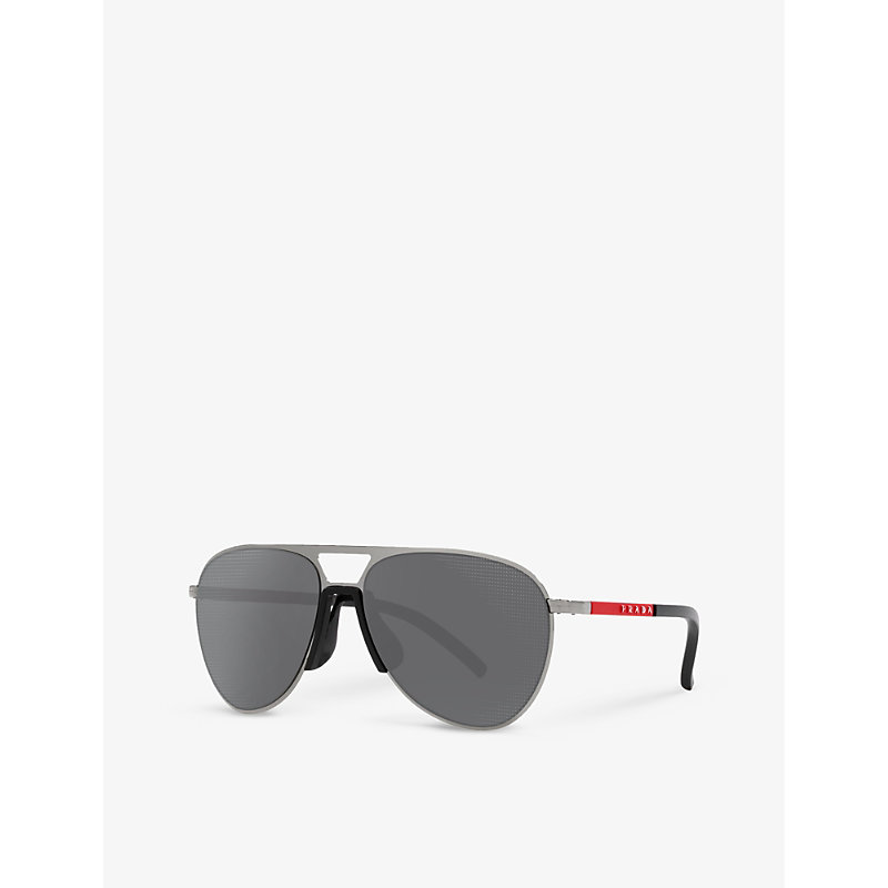 Shop Prada Linea Rossa Women's Grey Ps 51xs Linea Rossa Pilot-frame Metal Sunglasses