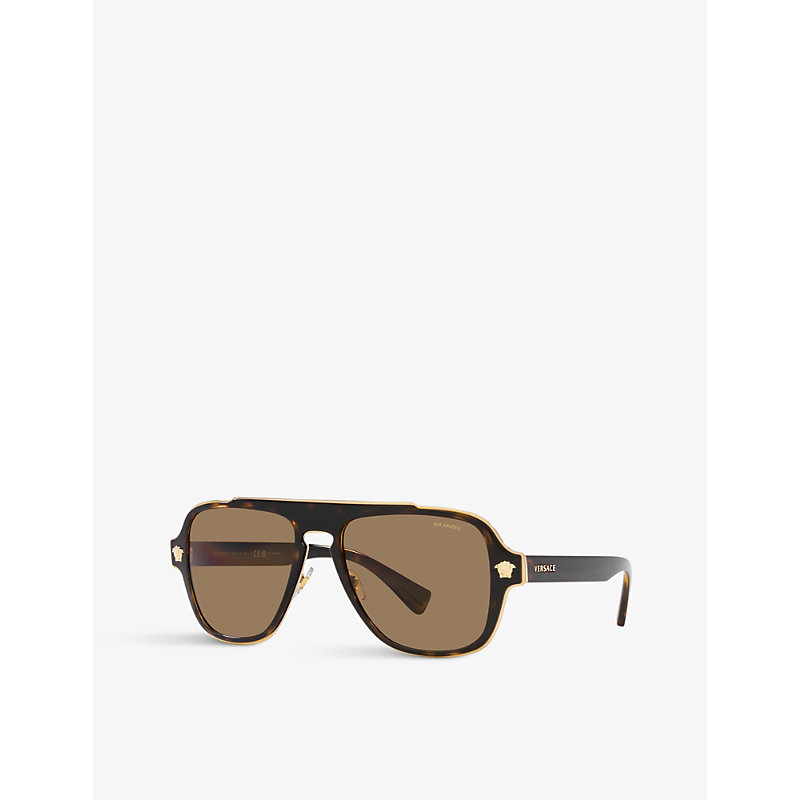 Shop Versace Women's Brown Ve2199 Polarised Irregular-shape Metal Sunglasses