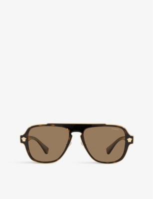 Versace Womens Brown Ve2199 Polarised Irregular-shape Metal Sunglasses