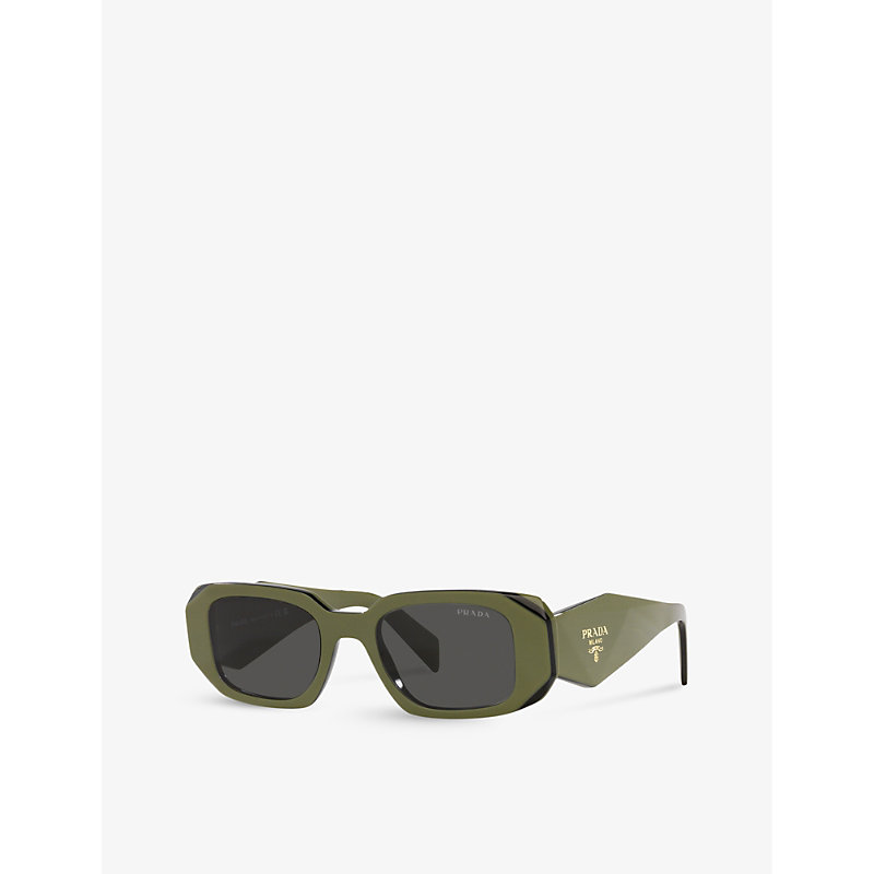 Shop Prada Women's Green Pr 17ws Rectangular-frame Acetate Sunglasses