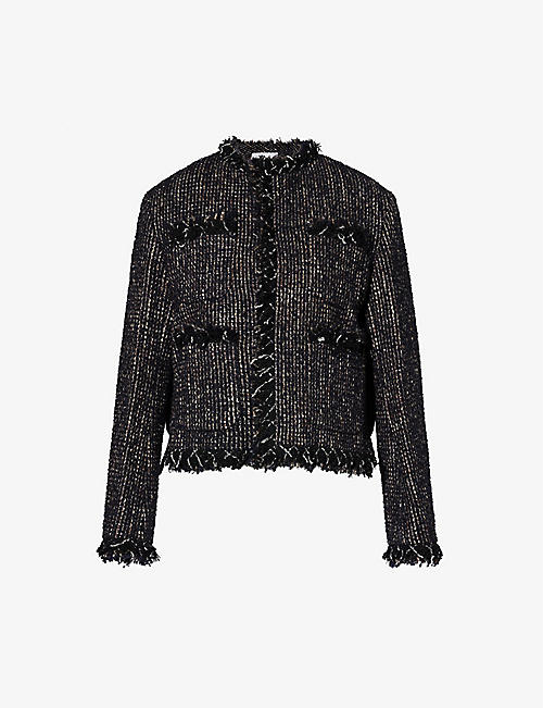 SACAI: Tweed-textured quilted-panel wool-blend jacket