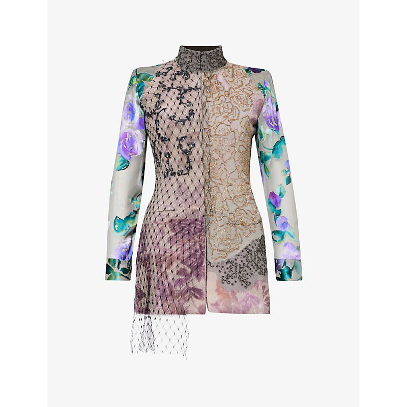 Dries Van Noten Womens Old Rose Floral-embroidered Slim-fit Woven Jacket