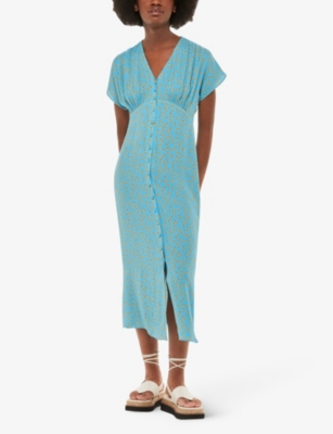 WHISTLES: Floral crescent-print woven midi dress