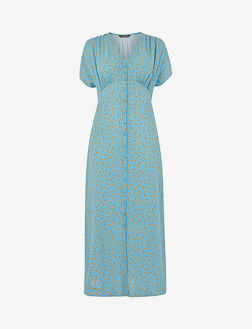 WHISTLES: Floral crescent-print woven midi dress