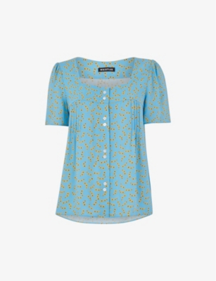 Whistles Womens Multi-coloured Floral-print Woven Top In Blue/multi