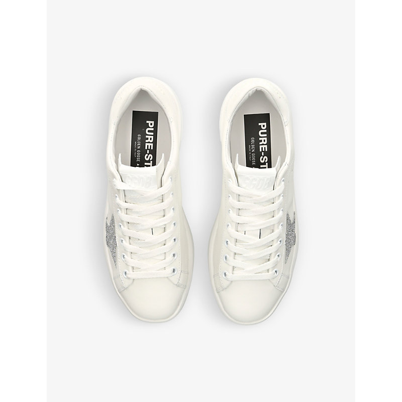 Shop Golden Goose Women's White/oth Women's Pure Star 80185 Star-embroidered Low-top Leather Trainers