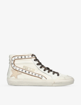 GOLDEN GOOSE GOLDEN GOOSE WOMEN'S WHITE/OTH SLIDE CRYSTAL-EMBELLISHED LEATHER HIGH-TOP TRAINERS,68339228