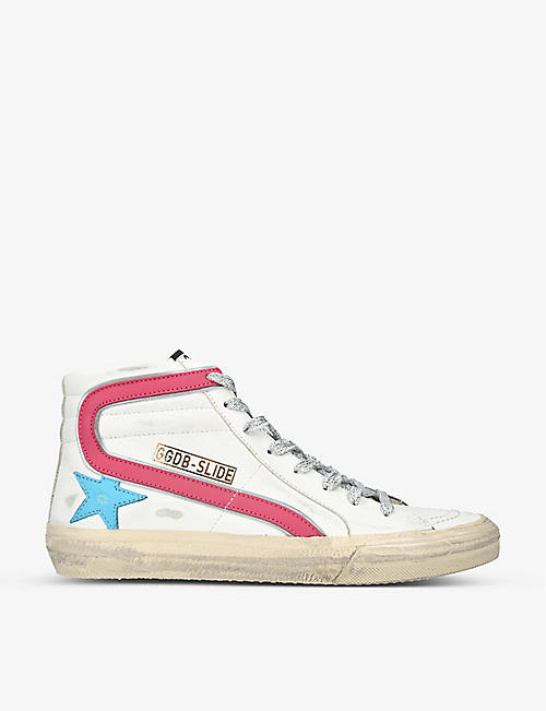 GOLDEN GOOSE: Slide 82338 logo-print faux-leather high-top trainers