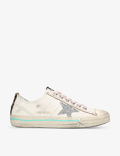 GOLDEN GOOSE: Women's V-Star 2 10522 glitter-embellished leather low-top trainers