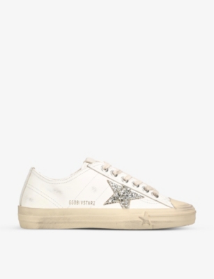 Golden Goose V-star 2 Distressed Leather Sneakers In White/oth