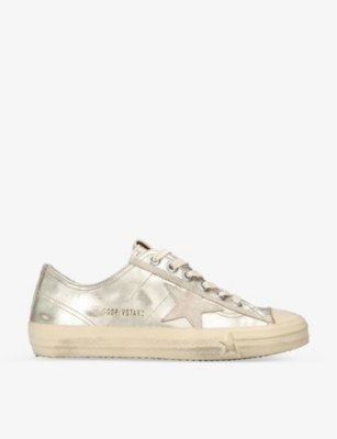 Golden Goose Womens Silver Com V-star Suede Star-patch Metallic-leather Low-top Trainers In Multi-coloured