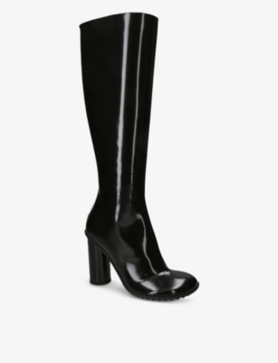 Shop Bottega Veneta Women's Black Atomic Knee-high Patent-leather Boots