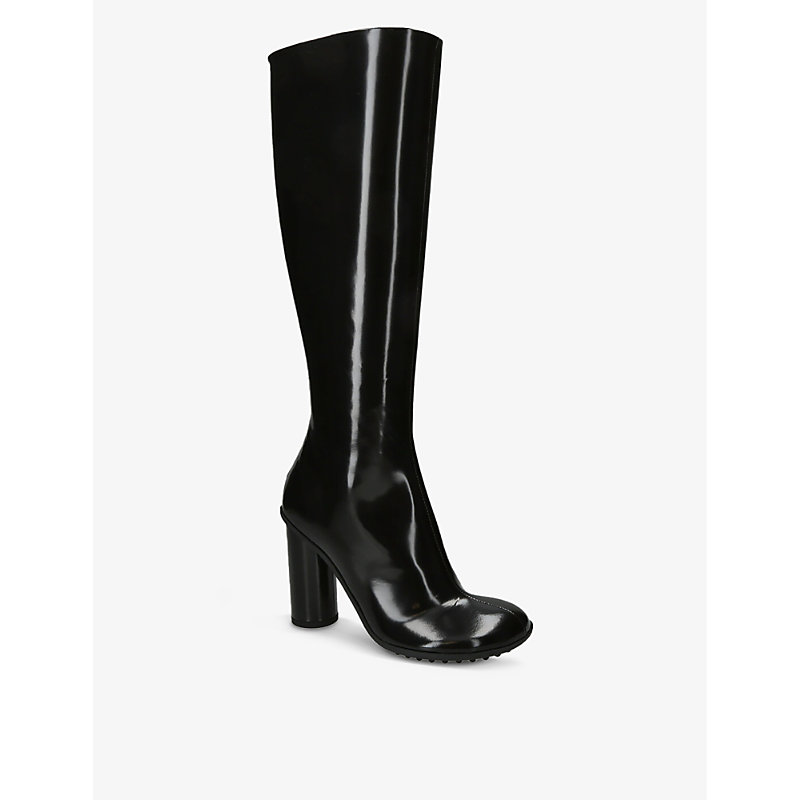 Shop Bottega Veneta Atomic Knee-high Patent-leather Boots In Black