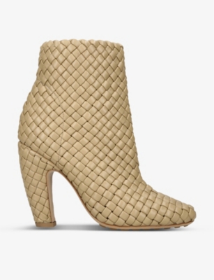 Shop Bottega Veneta Women's Beige Canalazzo Intrecciato-weave Leather Heeled Ankle Boots