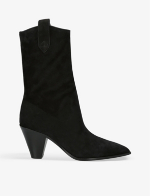 Shop Aquazzura Women's Black Boogie Logo-embossed Suede Heeled Boots