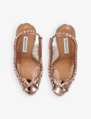 Shop Aquazzura Womens Gold Temptation Crystal-embellished Leather And Pvc Sandals