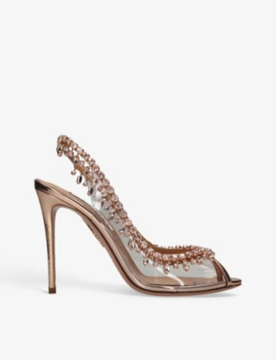 Shop Aquazzura Women's Gold Temptation Crystal-embellished Leather And Pvc Sandals