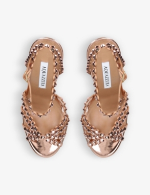 Aquazzura Tequila Crystal-embellished Leather Sandals In Gold