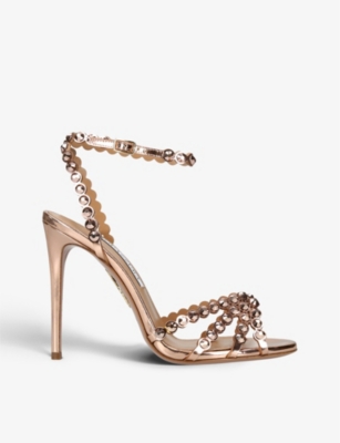 Aquazzura Tequila 105 Crystal-embellished Leather Sandals In Gold