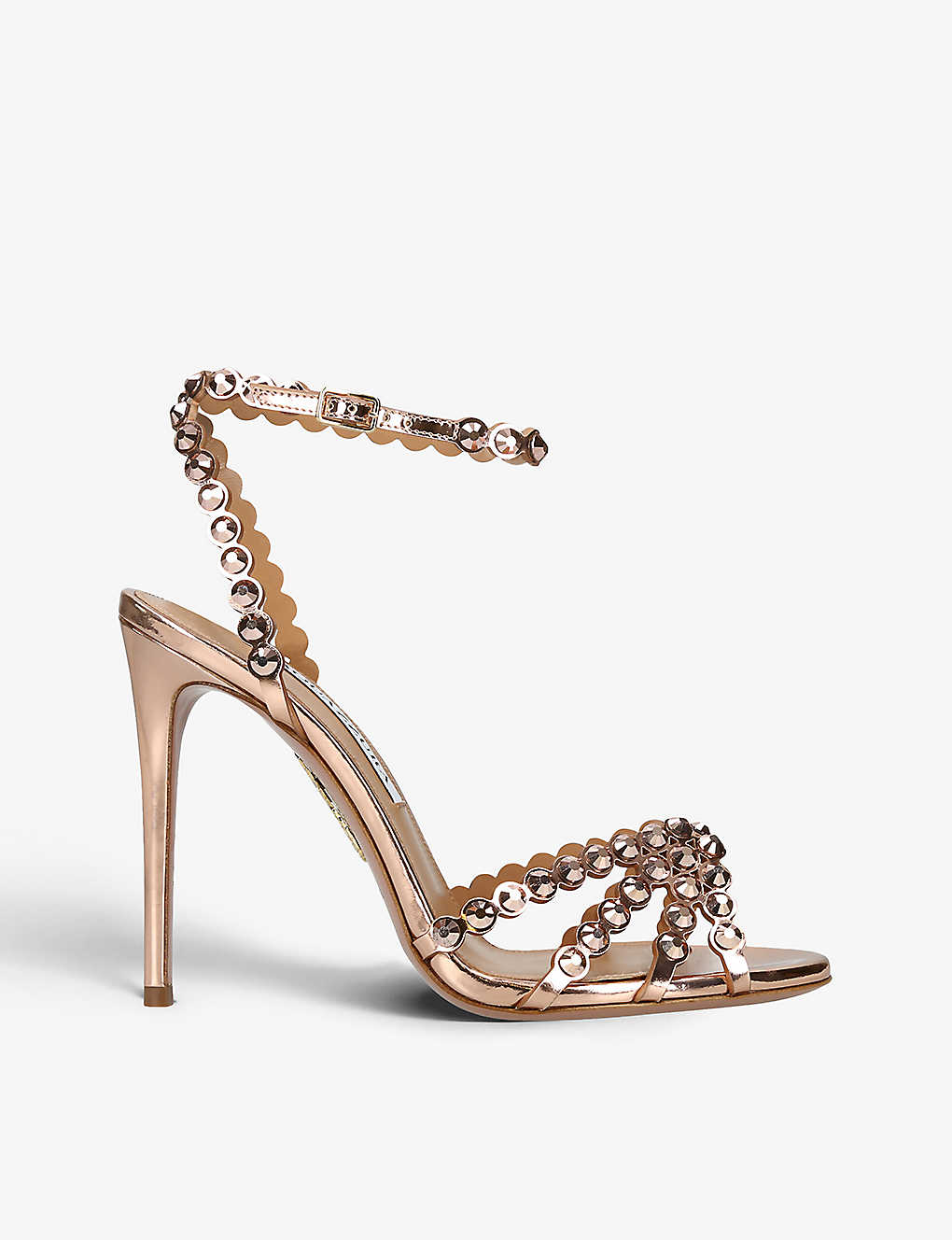 Aquazzura Tequila 105 Crystal-embellished Leather Sandals In Gold