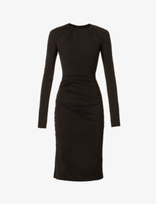 Victoria Beckham Womens Black Slim-fit Ruched-sides Stretch-woven Midi Dress