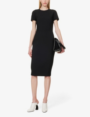 Shop Victoria Beckham Slim-fit Round-neck Stretch-woven Midi Dress In Black