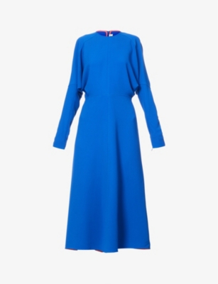 Victoria Beckham Womens Bright Blue Dolman Long-sleeved Crepe Midi Dress