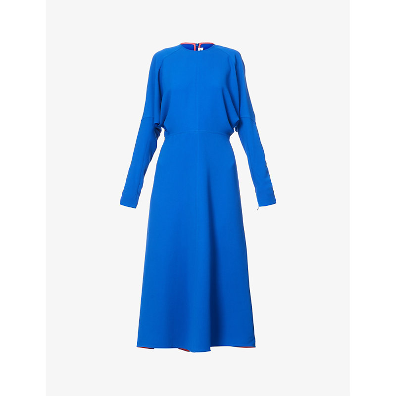 Victoria Beckham Womens Bright Blue Dolman Long-sleeved Crepe Midi Dress