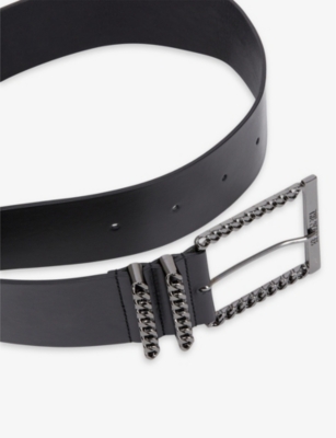 Shop The Kooples Women's Black Chain-embellished Logo-embossed Leather Belt