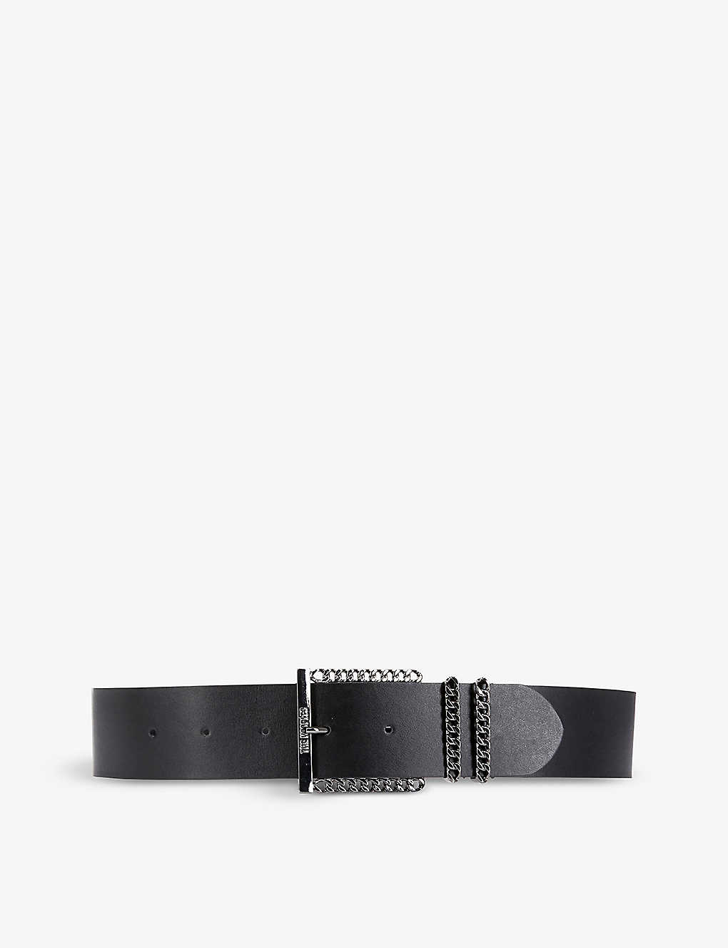 The Kooples Womens Black Chain-embellished Logo-embossed Leather Belt