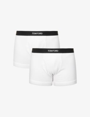 Tom Ford Mens White Logo-waistband Pack Of Two Stretch-cotton Boxers