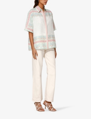 Shop By Malina Malina Women's Pastel Palm Mint Liv Abstract-print Linen-blend Shirt
