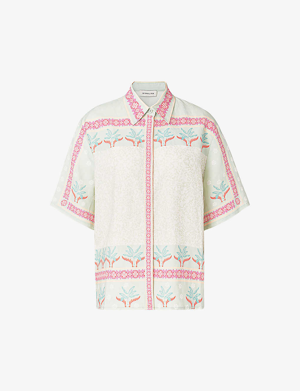 By Malina Womens Pastel Palm Mint Liv Abstract-print Linen-blend Shirt